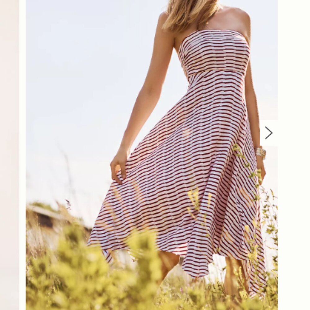 Anthropologie-Maeve Striped Stretch Jersey Caleta Maxi Dress, Red/white,Size L